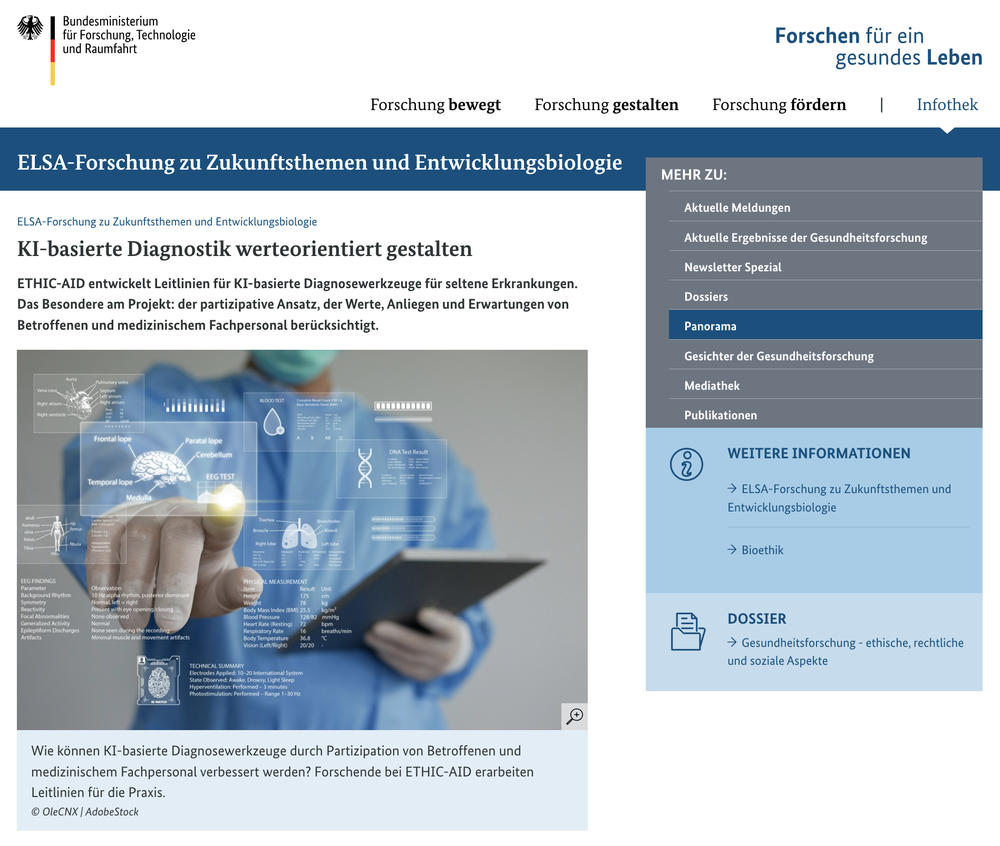 Projekt “ETHIC-AI.D” in der Projektgalerie “Panorama” des BMFTR